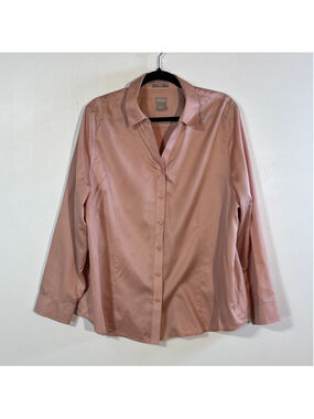 Chico's Button Down Shirt Women's Size 16 Pink Long Sleeve Cotton Collared